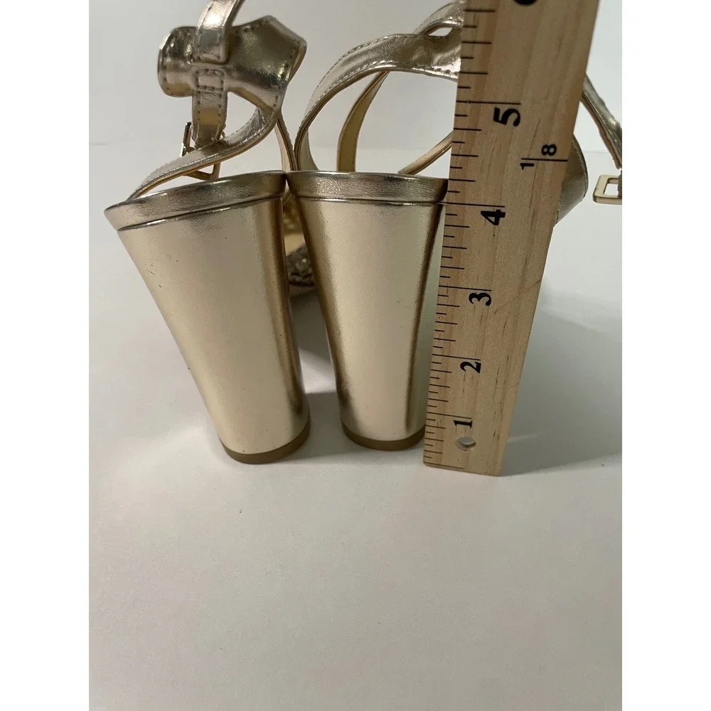 Jessica Simpson Nariro Block Heel Women 7.5 Champagne Gold Excellent Woven